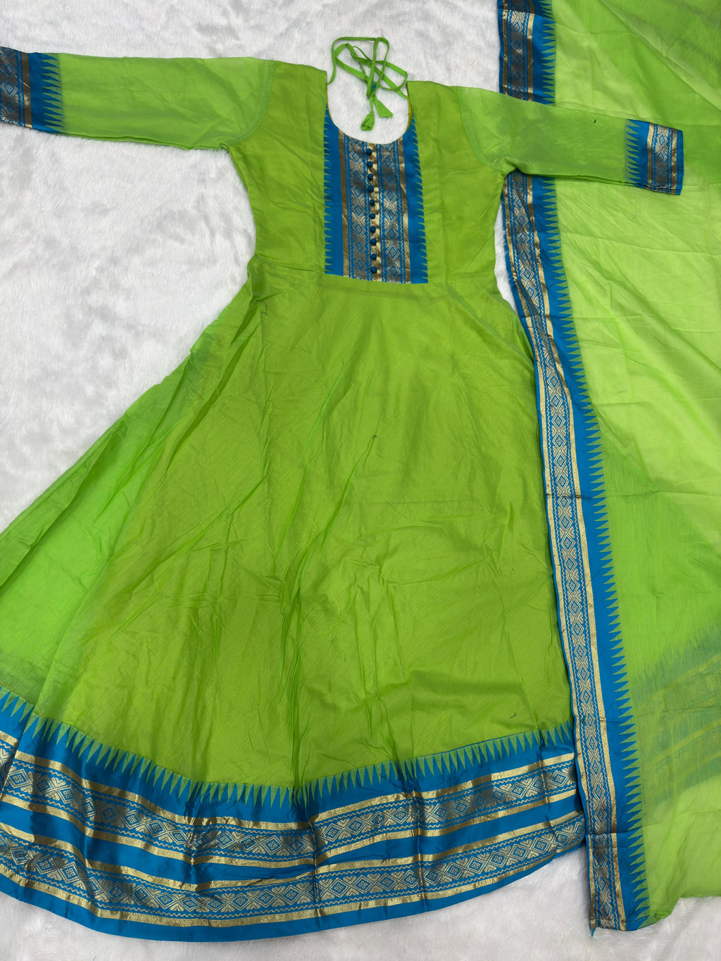 Kanchi Cotton Jacquard Embroidered Gown With Dupatta