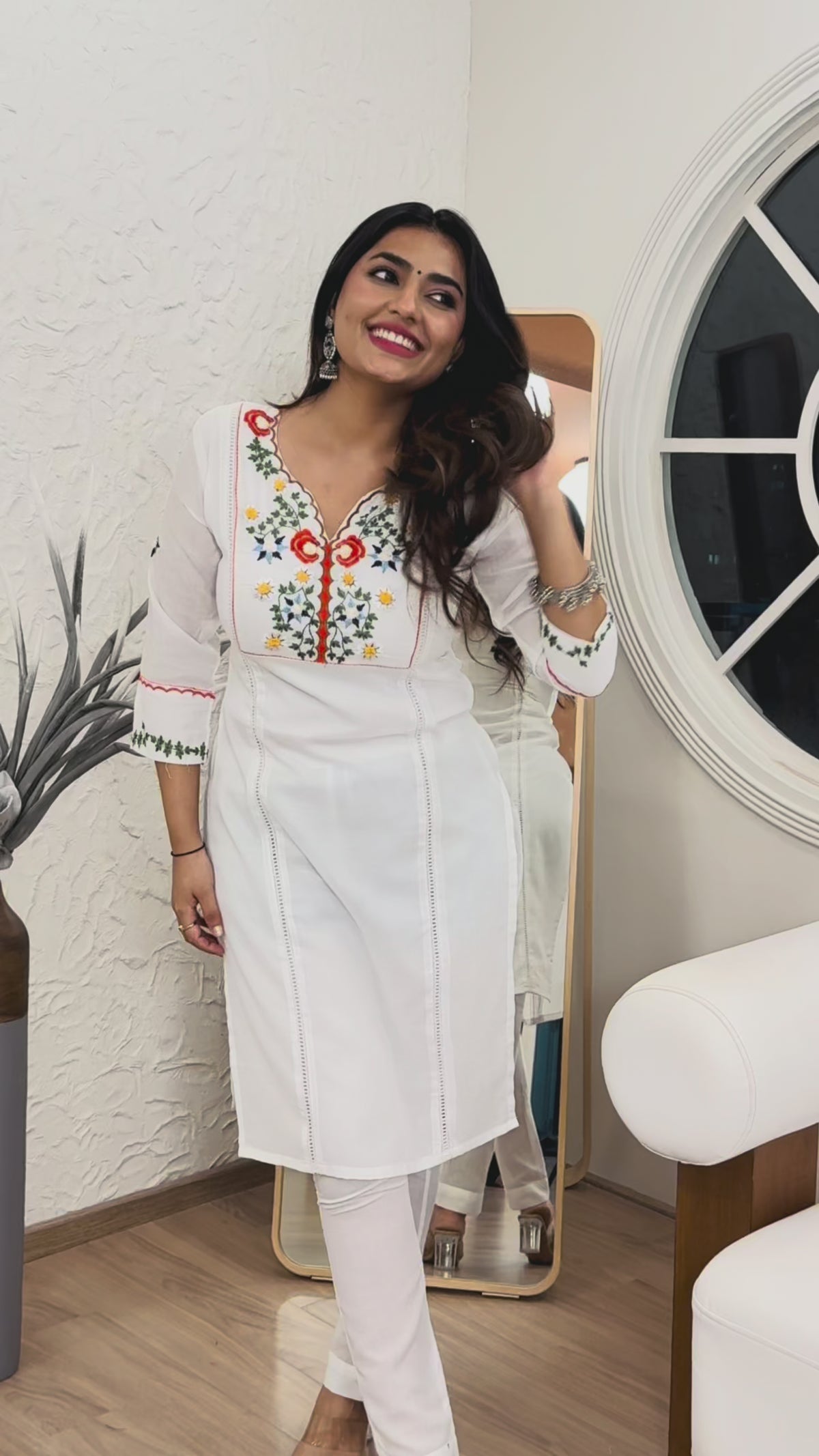 Premium Cotton Embroidered & Khatli Hand Work Kurti Set