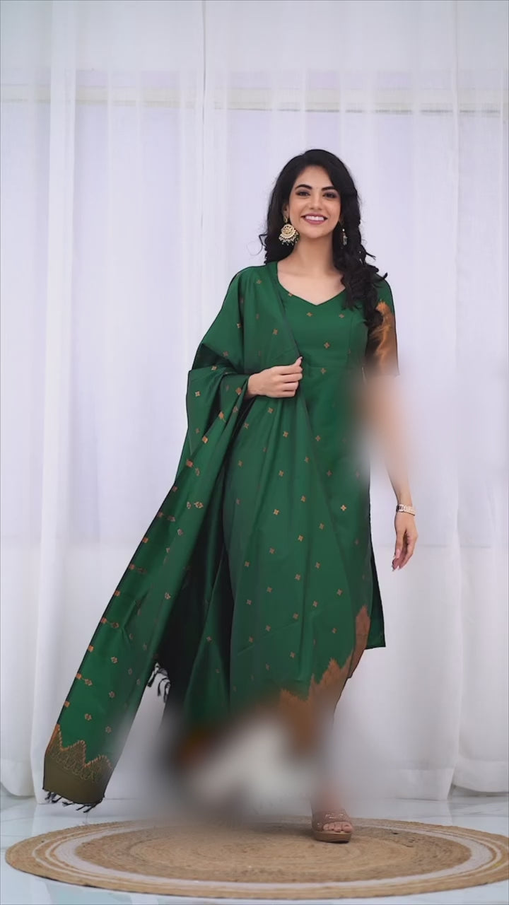 Premium Blended Silk Green Kurti Set
