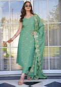 Light Green Embroidered Tesla Kurta Set with Vichitra Dupatta