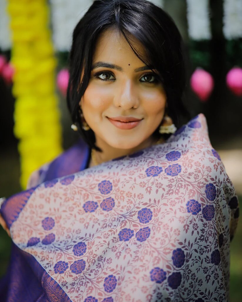 Dark Blue Jacquard Silk Woven Kurta Set with Matching Dupatta